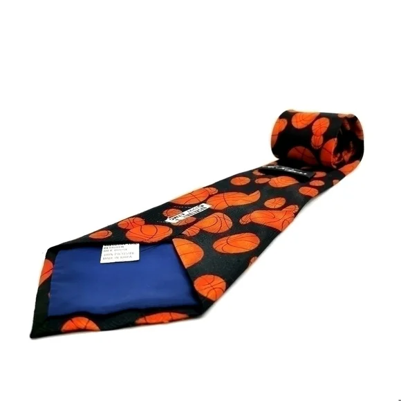 Designs By A. Rogers Basketball II ETMC Orange Sports Theme Long Neck Tie - Picture 2 of 12